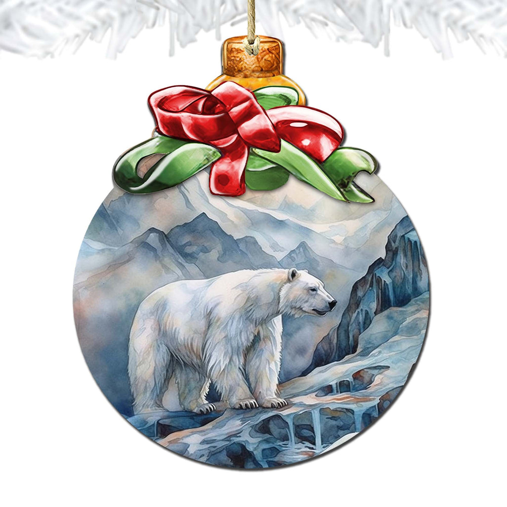 Arctic Frost Peak Polar Bear Wooden Ornaments by G.Debrekht - Wildlife Holiday Decor - 870020