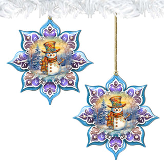 Snowman Purple Snowflake Wooden Ornaments by G. Debrekht - Christmas Santa Snowman Decor - 8688426