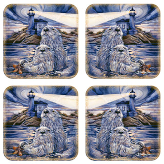 Starlight Otters Wooden Cork Coasters Gift Set of 4 by J. Bergsma - Wildlife Decor - 8199473C-S4