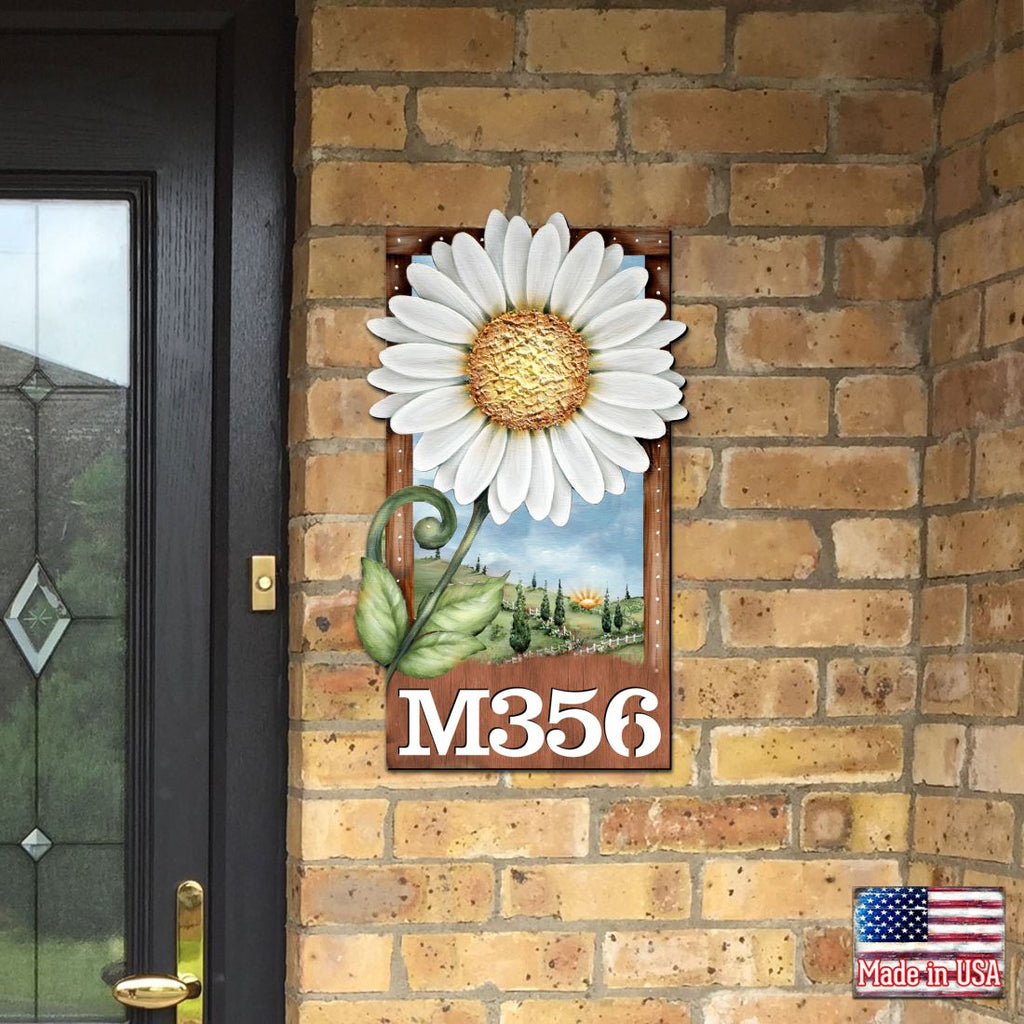 Daisy Wooden Custom House Number Sign by Jamie Mills-Price - Easter Spring Decor - Handcrafted Wooden Handcrafted Wooden Address Sign - MA8457704-MPP