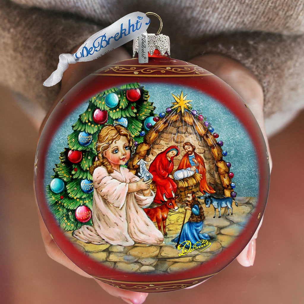 Christmas Miracle Lg Glass Ornament in Red by G.Debrekht - Nativity Holiday Decor - 73929R