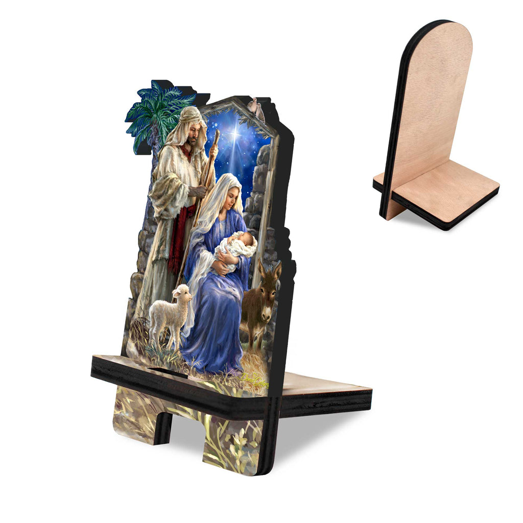 Holy Night Cell Phone Stand Inspirational Decor Wood Mobile Tablet Holder Charging Station Organizer - 892087C-DG