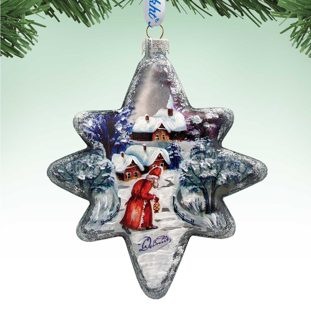 Snowman Play North Star Glass Ornament by G. DeBrekht - Christmas Santa Snowman Decor - 755-099
