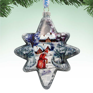 Snowman Play North Star Glass Ornament by G. DeBrekht - Christmas Santa Snowman Decor - 755-099