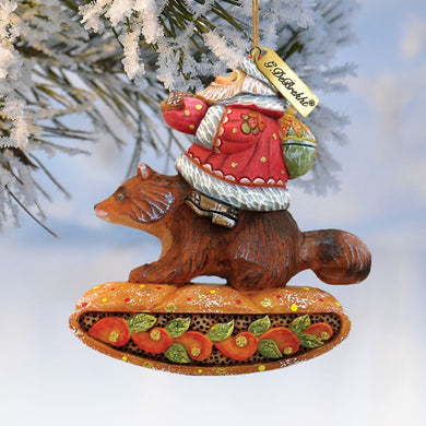Santa On Raccoon Sculpted Hand-Painted Christmas Ornament by G. DeBrekht - Christmas Santa Snowman Decor - 63132