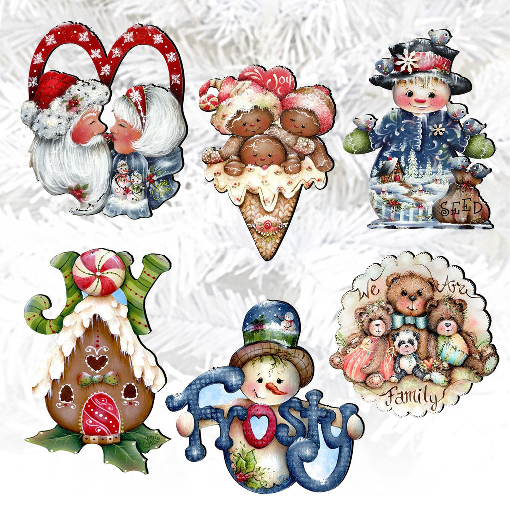 Merry Christmas Clip-On Eco Wood Decorative Ornaments Set of 6 by Jamie Mills-Price - Christmas Decor - 8090136C-S6