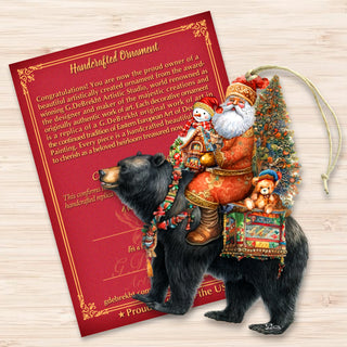 Santa on Black Bear Wooden Ornaments Christmas Santa Snowman Decor - 8611064