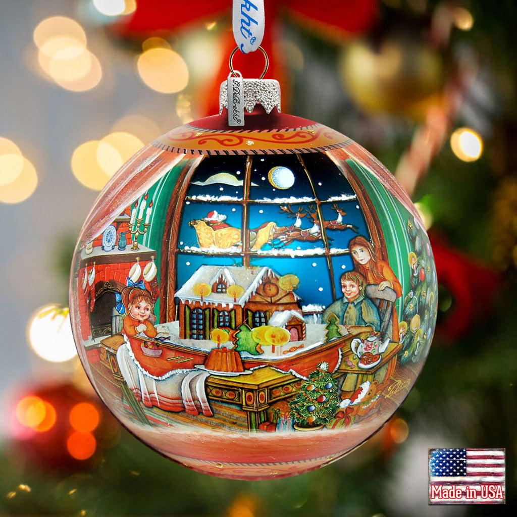 Christmas Arrival Up-Up and Away Glass Ornament Limited Edition by G. DeBrekht - Christmas Santa Snowman Decor - 73857