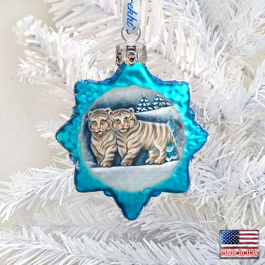 Santa White Tiger Cubs Mercury Glass Ornament by G. DeBrekht - Wildlife Holiday Decor - 771017