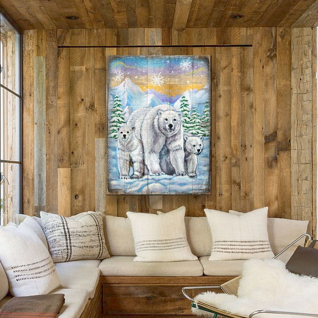 Polar Bears Art Wooden Wall Art by Nature Wonders - Nature Wildlife Decor - 95215B