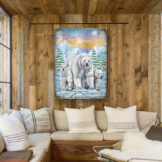 Polar Bears Art Wooden Wall Art by Nature Wonders - Nature Wildlife Decor - 95215B