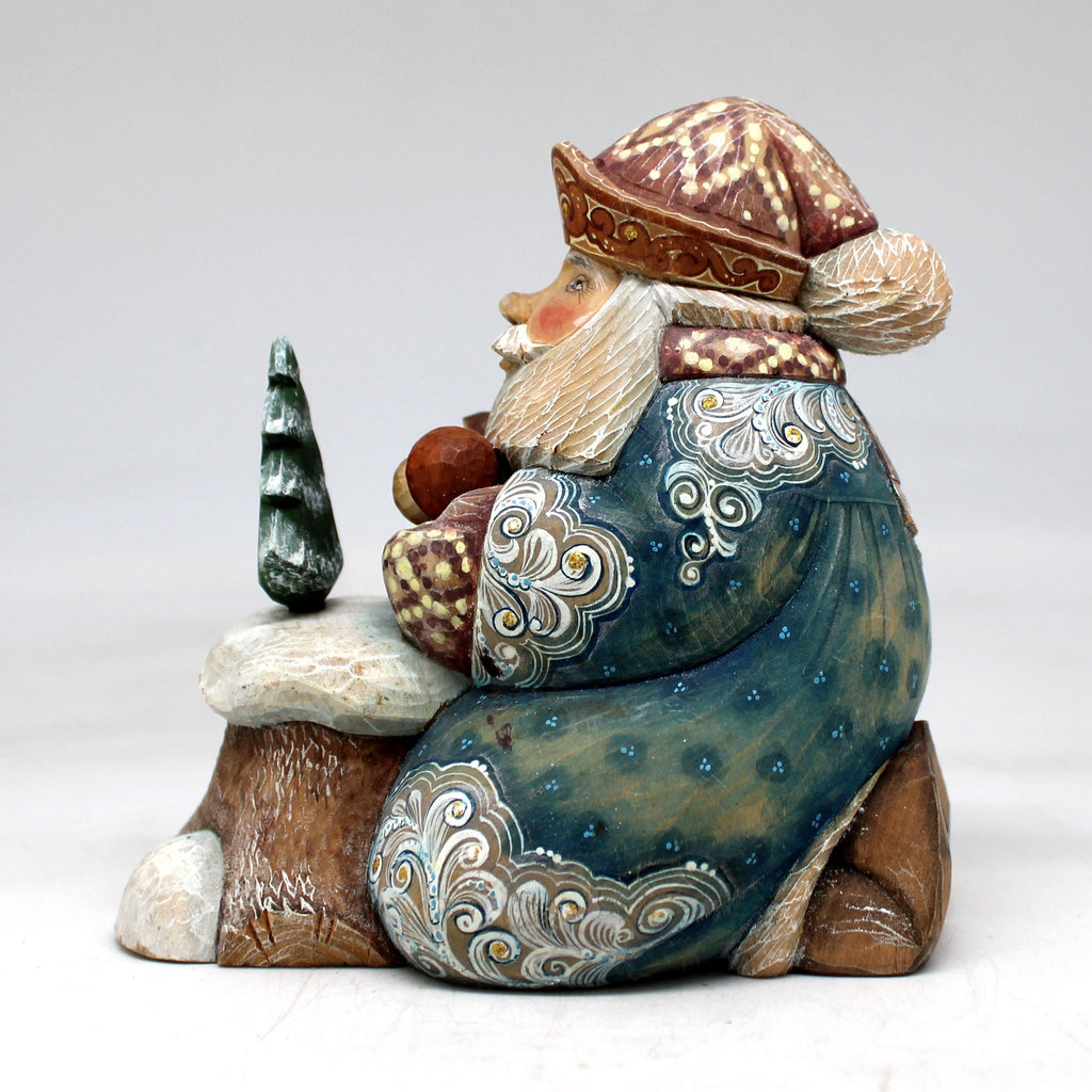 One-of-a-Kind - Forest Gifts Santa WOODCARVED Figurine 5.5x4x5 by G.DeBrekht - Unique Handcarved and Hand-Painted Collectible