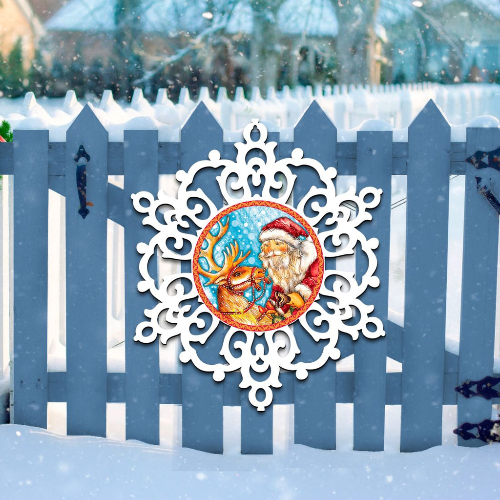 Reindeer Ride Snowflake Door Decor by G. DeBrekht - Christmas Santa Snowman Decor - 8141151H