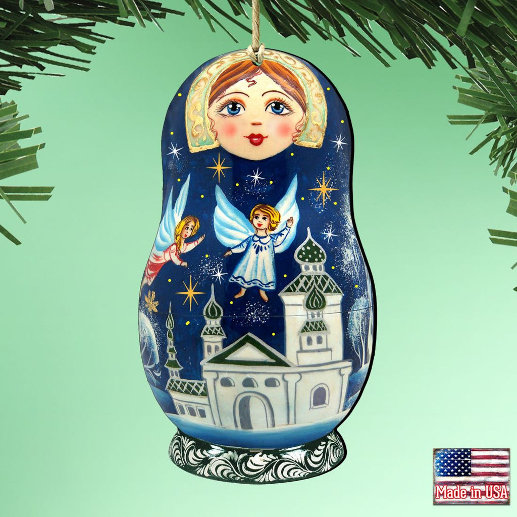 Guardian Angels Blue Doll Wooden Ornaments by G. DeBrekht - Christmas Decor - 8115941