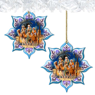 Three King's Journey Snowflake Wooden Ornaments by G. Debrekht - Nativity Holiday Decor - 8688438