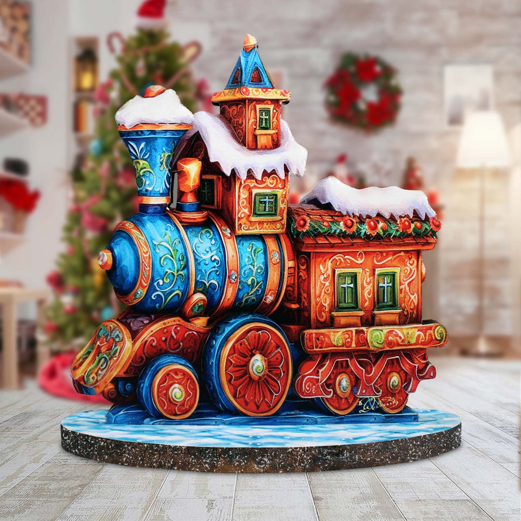 Winter Express Train Limited Edition Wooden Figurine by G. Debrekht - Centerpiece Christmas Decor - 89323