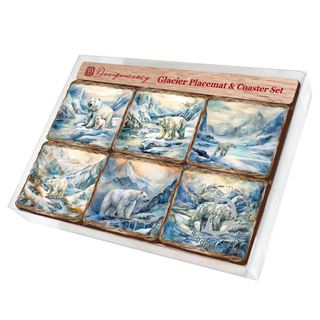 Polar Bear Wooden Cork Placemat and Coasters Gift Set of 7 by Nature Wonders Nature Wildlife Decor - 85404C-S7