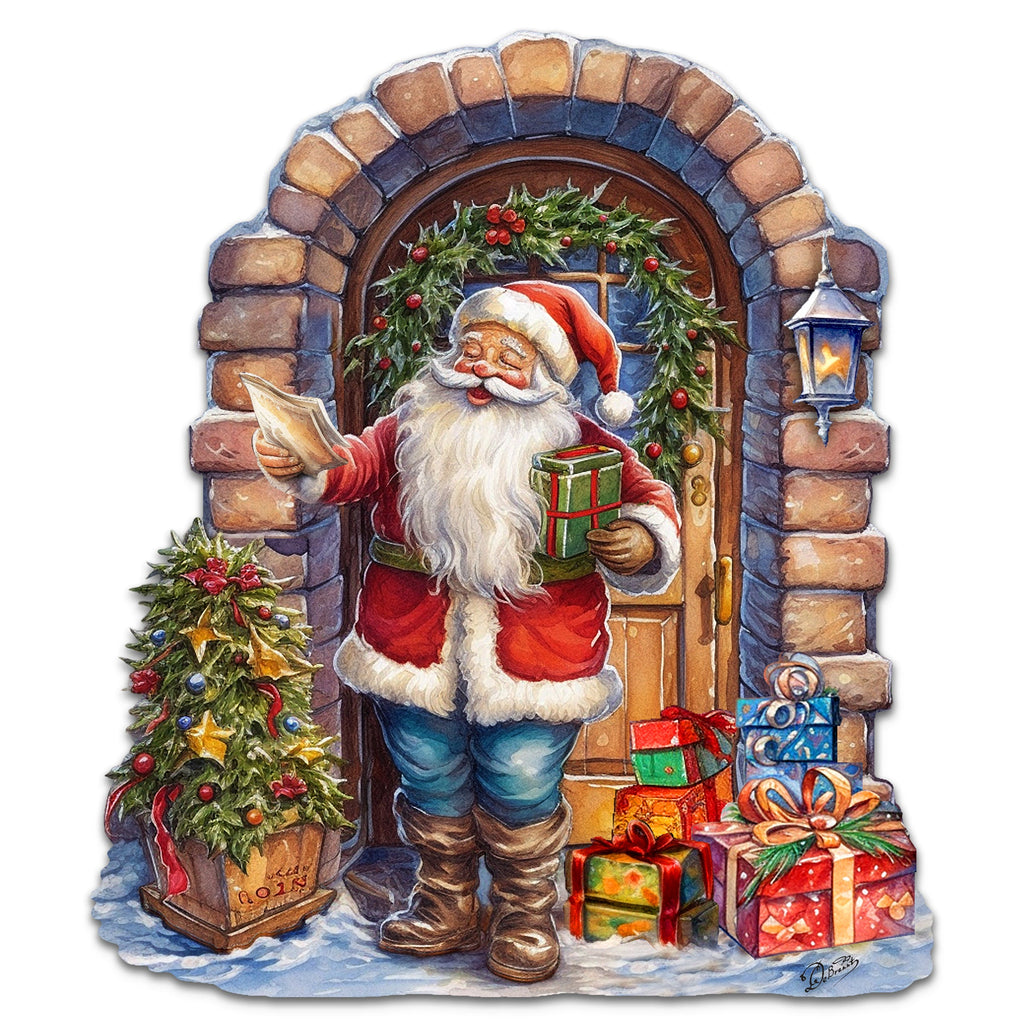 Santa's Surprise Visit Holiday Door Decor by G. Debrekht - Christmas Santa Snowman Decor - 8611045H