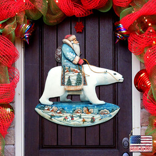 Santa On Polar Bear Christmas Door Decor by G. DeBrekht - Christmas Santa Snowman Decor - 8116382H