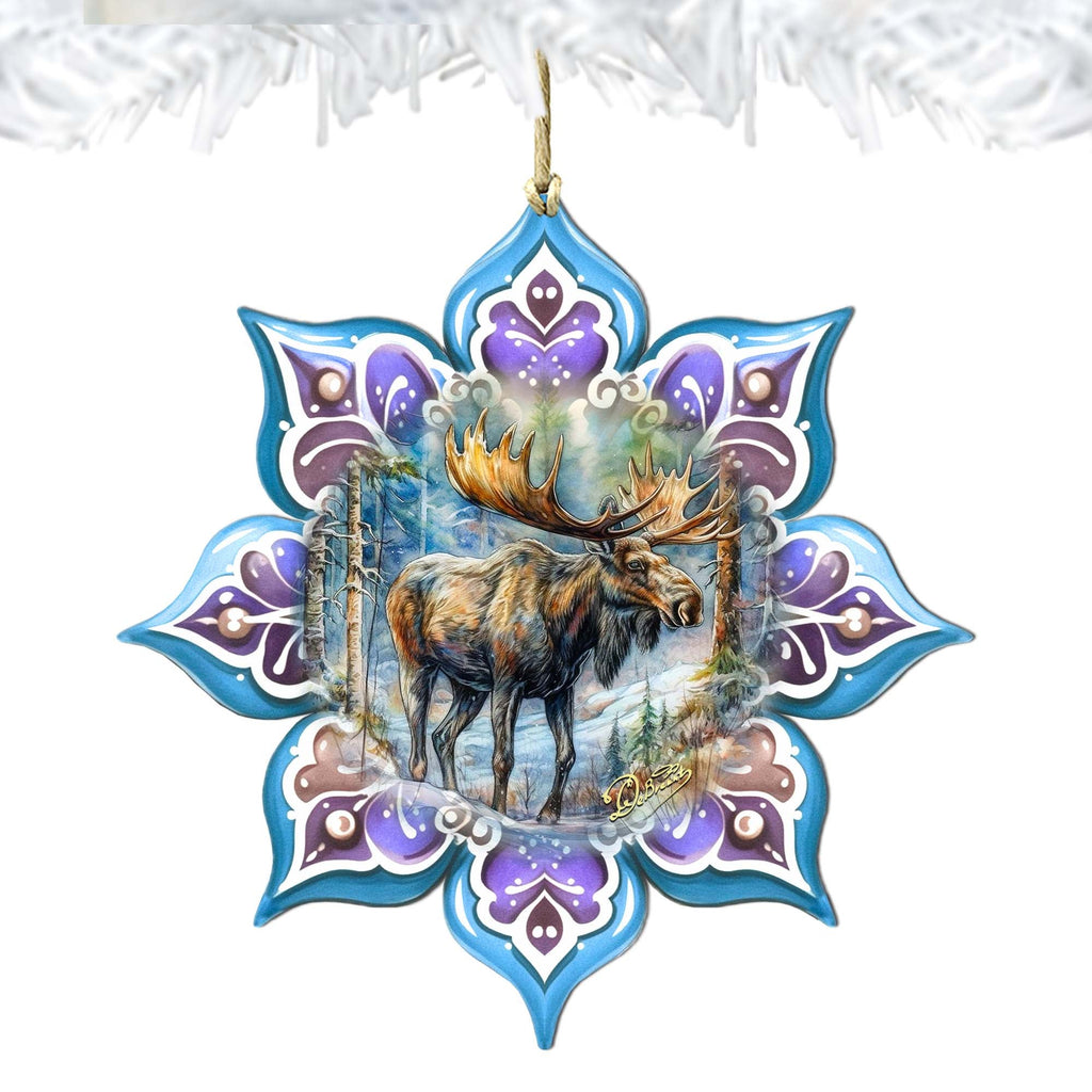 Moose Snowflake Wooden Ornaments by G. Debrekht - Nature Wildlife Decor - 8688414