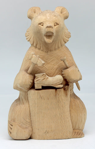 One-of-a-Kind Bear Shoemaker Wood carved Figurine 8.5