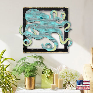 Octopus in Frame Rustic Wooden Wall Decor by G. DeBrekht - Coastal Sea-Life Decor - G98512S