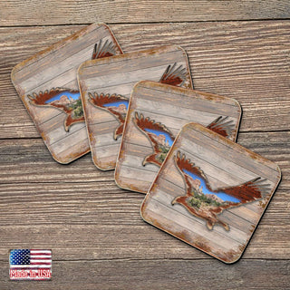 Eagle Wooden Cork Coasters Gift Set of 4 by Nature Wonders - Nature Wildlife Decor - 8199417C-S4