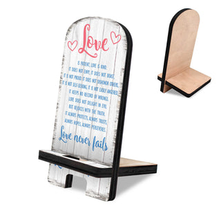 Love Never Fails Cell Phone Stand Family Decor Wood Mobile Tablet Holder Charging Station Organizer - 892061