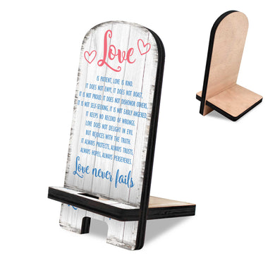 Love Never Fails Cell Phone Stand Family Decor Wood Mobile Tablet Holder Charging Station Organizer - 892061
