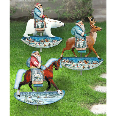 Riding Santa Outdoor Walkway Outdoor Garden Decor of 3 by G. DeBrekht - Christmas Decor - 8120121MS3