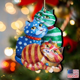 Gift Wrapped Cat Wooden Ornaments by Laura Seeley - Pets Dog and Cats Decor - 8512066-LS