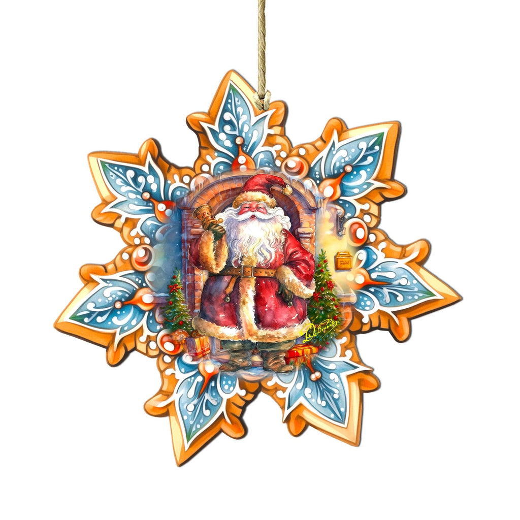 Santa with Bell Snowflake Large Wooden Ornament by G. Debrekht - Christmas Santa Snowman Decor - 8688419M
