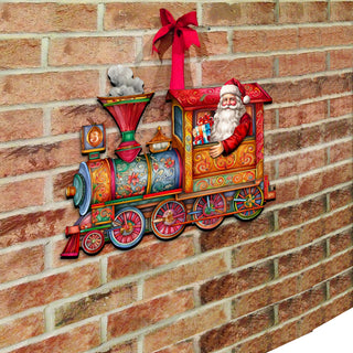 Santa's Train Holiday Door Decor by G. Debrekht - Christmas Santa Snowman Decor - 8611090H