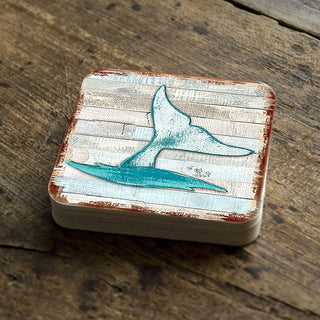 Whales Tale Coastal Wooden Cork Coasters Gift Set of 4 by Nature Wonders - Coastal Sea-Life Decor - 8198535-9C-S4