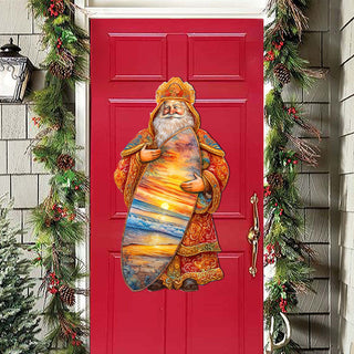 Santa's Tropical Surf Ride Holiday Door Decor by G. Debrekht - Christmas Santa Snowman Decor - 8691413H