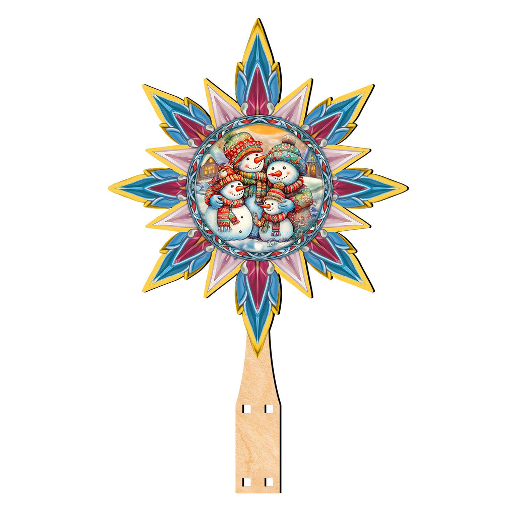 Snowman Family Star Tree Topper Wooden Decor by G. Debrekht - Santa Snowman Christmas Decor - 89511