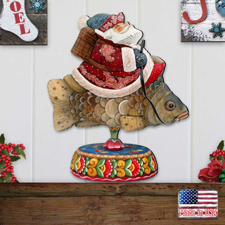 Carousel Santa on Fish Door Decor by G. DeBrekht - Christmas Santa Snowman Decor - 8114052H