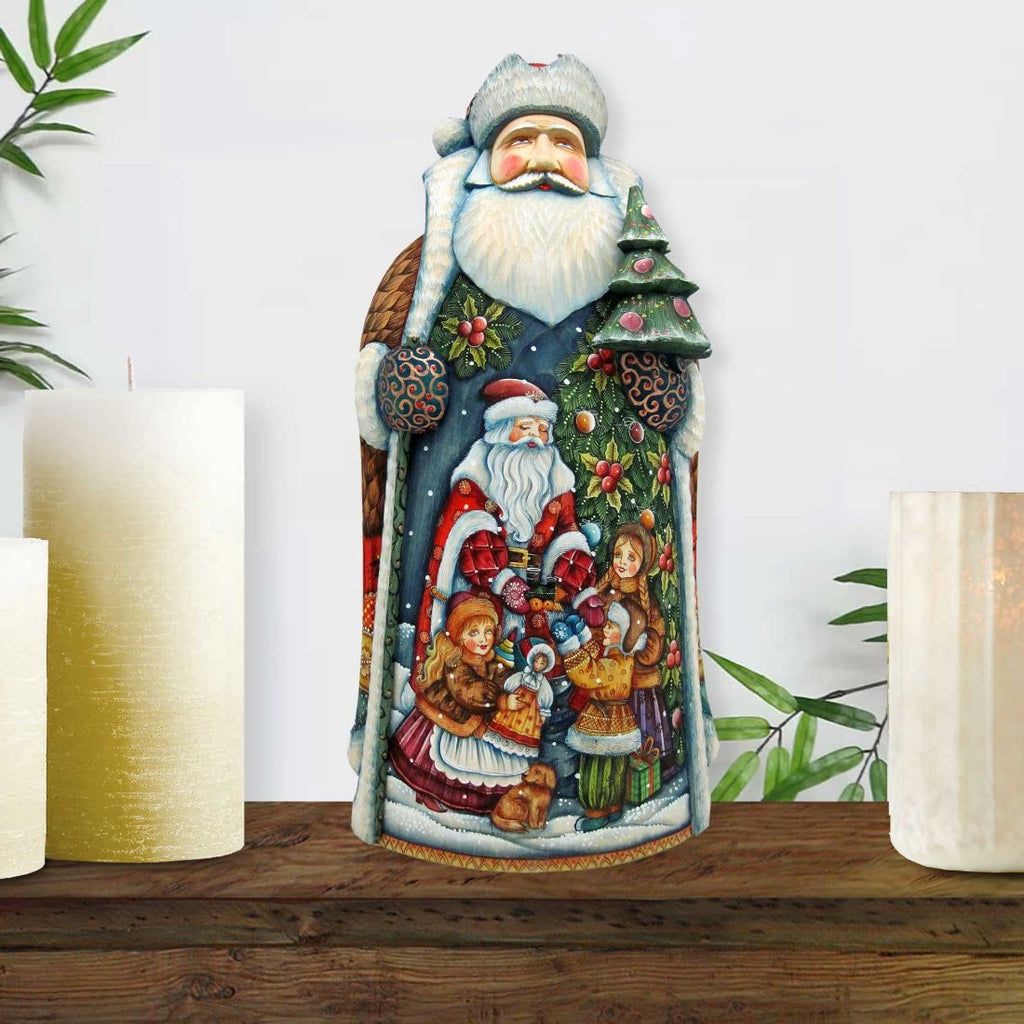 Gift Giving Children with Tree Hand-Painted WOODCARVED Masterpiece by G. DeBrekht - Christmas Decor - 215635
