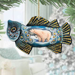Frosty Fish Christmas Wooden Ornaments by G. DeBrekht - Coastal Holiday Decor - 8126141