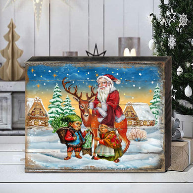 Vintage Reindeer Ride Santa Wooden Wall Art by G. DeBrekht - Christmas Santa Snowman Decor - 8173865B