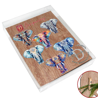 Elephants Clip-On Eco Wood Decorative Ornaments Set of 6 by G. Debrekht - Christmas Decor - 8090036C-S6