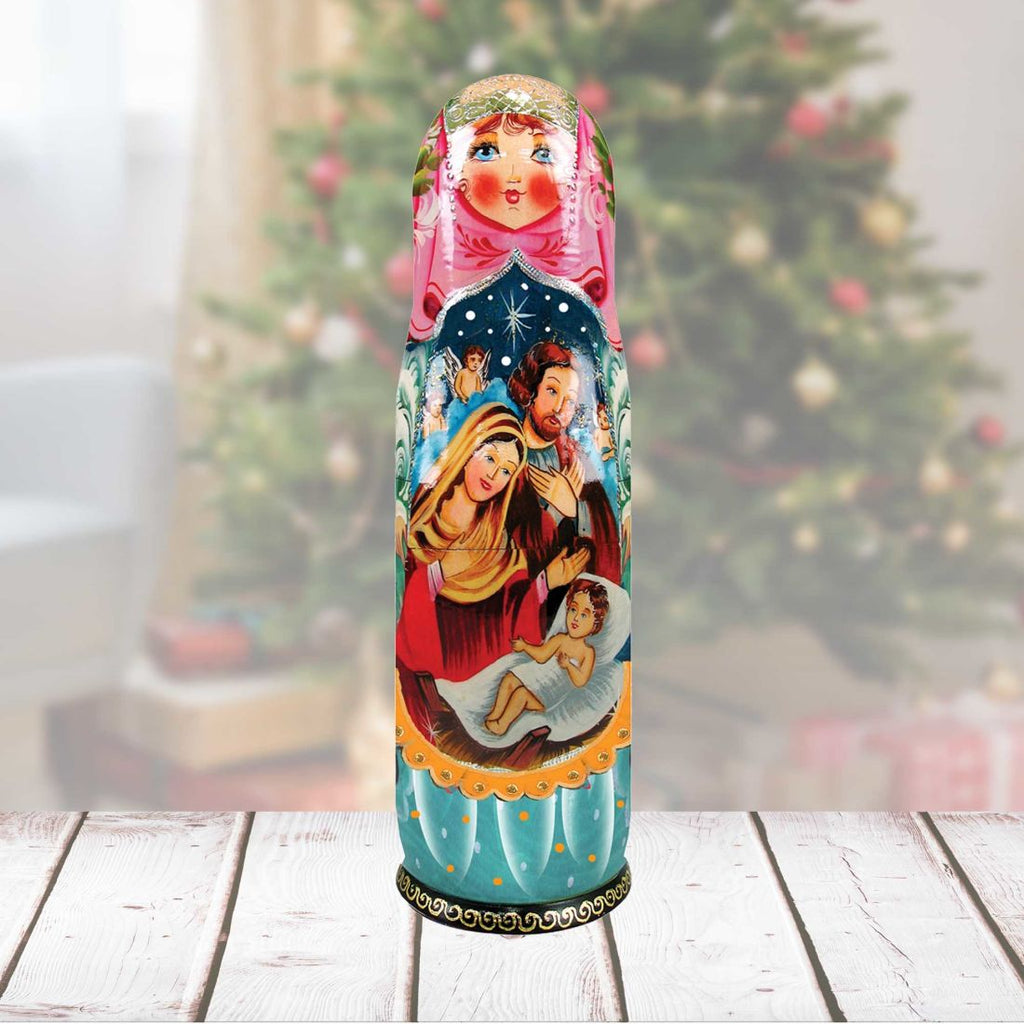 Nativity Hand-Painted Wooden Bottle Holder, Wine Box, Tall Gift Box by G. DeBrekht - Nativity Holiday Decor - 190132