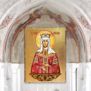 Saint Elena Wooden Gold Plated Religious Orthodox Sacred Icon - Inspirational Icon Decor - 85061