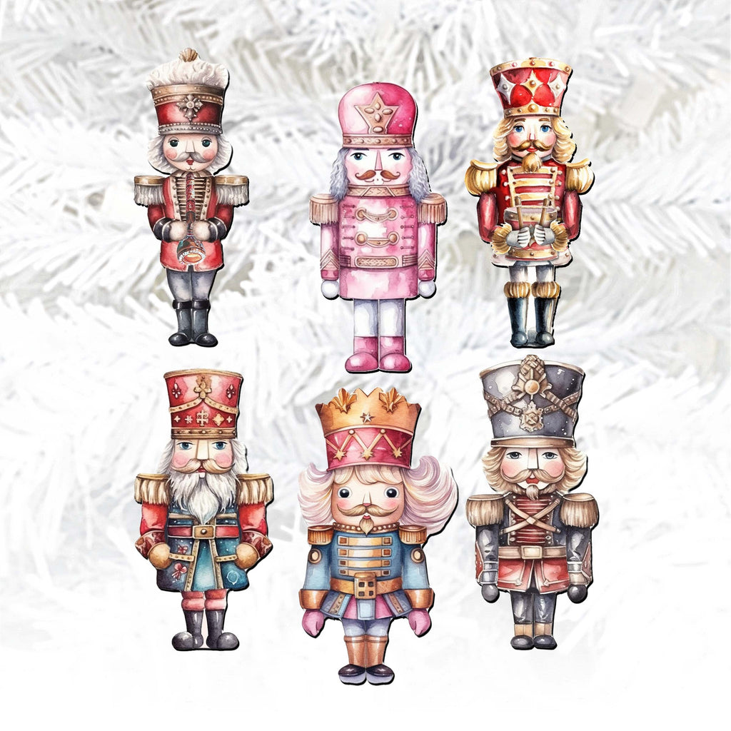 Nutcrackers Clip-On Eco Wood Decorative Ornaments Set of 6 by G. Debrekht - Christmas Decor - 8090008C-S6