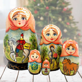 Horsey Ride Prince Matreshka Nesting Hand-Painted Dolls Set of 5 by G. DeBrekht - Christmas Decor - 140076