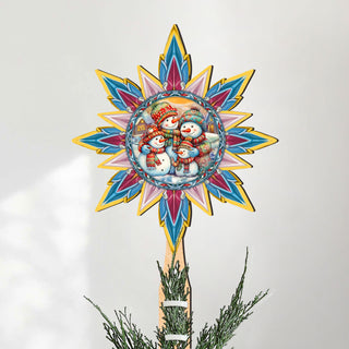 Snowman Family Star Tree Topper Wooden Decor by G. Debrekht - Santa Snowman Christmas Decor - 89511