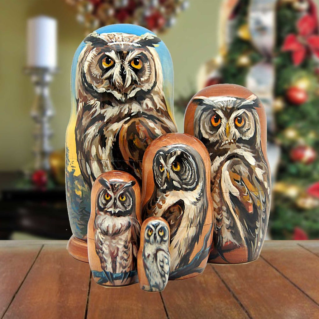 Wise Forest Owl Matreshka Nesting Set of 3 by G. DeBrekht - Wildlife Holiday Decor - 150012