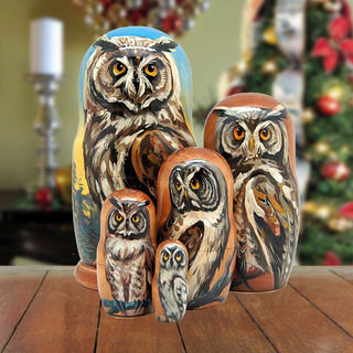 Wise Forest Owl Matreshka Nesting Set of 3 by G. DeBrekht - Wildlife Holiday Decor - 150012