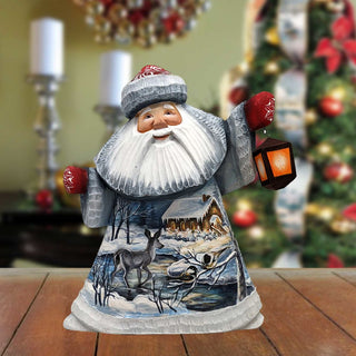 Winter Cabin Santa Hand-Painted WOODCARVED Masterpiece by G. DeBrekht - Wildlife Holiday Decor - 821508-16