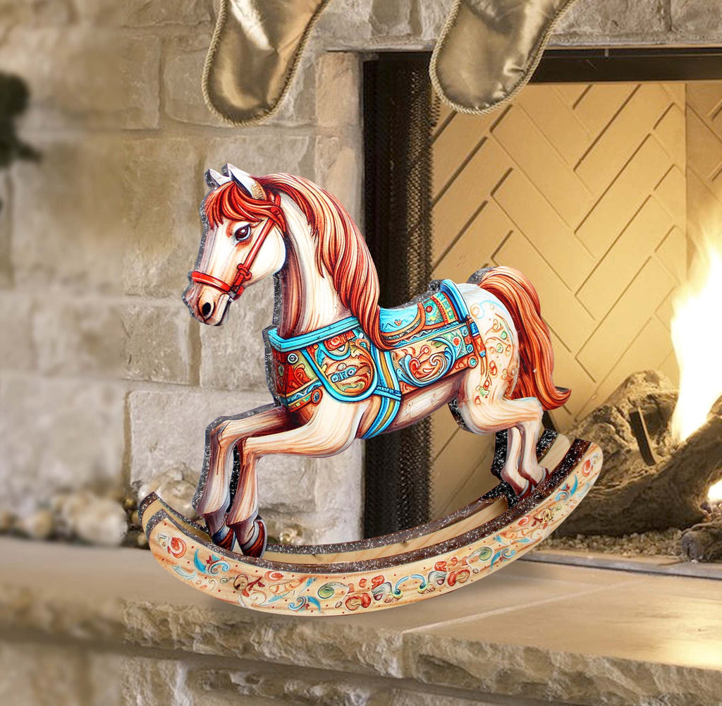 Timeless Ride of Joy Limited Edition Wooden Rocking Horse Figurine by G. Debrekht - Christmas Centerpiece Decor - 89307